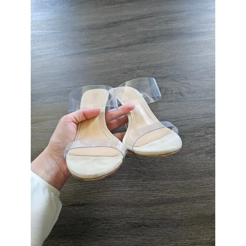 Schutz Nude Ariella Suede Sandal Heels in Oyster Size 7.5